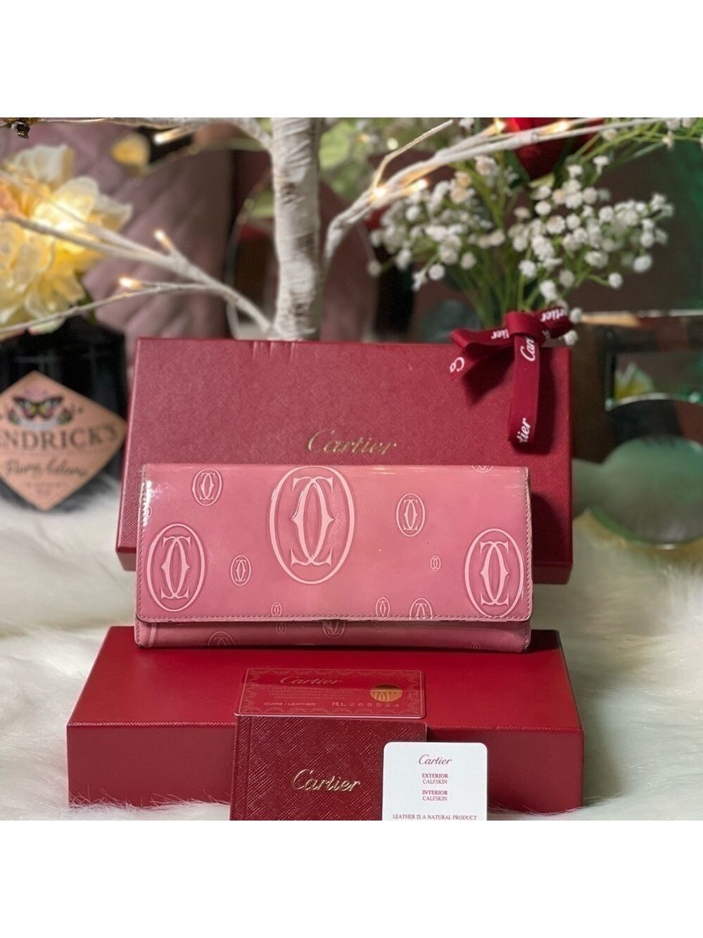 CARTIER MUST DE CARTIER HAPPY BIRTHDAY PINK PATENT LEATHER WALLET AUTHENTIC